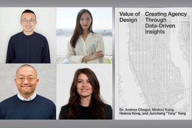 Four author photos and a book cover featuring a gray-and-white map of Manhattan