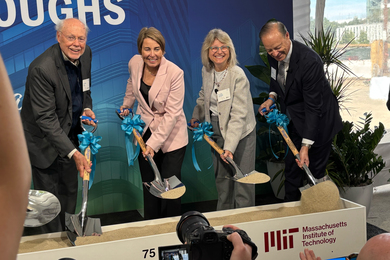 Phillip A. Sharp; Governor Maura Healey; MIT President Sally Kornbluth; and Biogen CEO Chris Viehbacher.