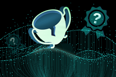 A cracked trophy submerged in data.