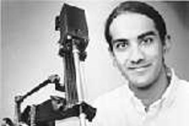 Seattle, WA native Akhil Madhani, 29, winner of the 1998 Lemelson-MIT Student Prize of $30,000 for inventiveness, holds one of his inventions, the Black Falcon, a teleoperated robot for minimally invasive surgery.