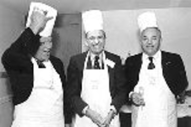 Left to right: Cambridge City Manager Robert W. Healy, Chairman of the MIT Corporation Alex d'Arbeloff, Cambridge Mayor Francis H. Duehay.
