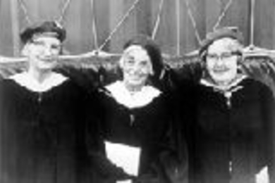 Class of 1922 members Martha Munzer (left), Bertha Dodge (center) and Marjorie Pierce at their 50th reunion at MIT. Ms. Pierce, a renowned architect, is 99; Ms. Dodge died in 1995.