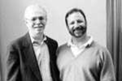 Institute Professor Thomas L. Magnanti, dean of engineering (left) and Peter Pathï¿½, general manager, Microsoft Research, University Relations.