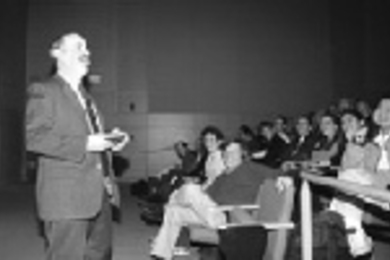 Winner of the James R. Killian Jr. Faculty Achievement Award, Professor Robert A. Weinberg of biology delivers the Killian Lecture in Wong Auditorium.