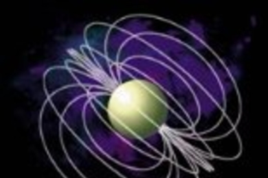 An artist's conception of an Anomalous X-ray Pulsar with magnetic fields, now shown to be part of the neutron star family