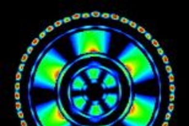 Electromagnetic field for a light mode travelling through an all-dielectric coaxial cable. The cable's inner and outer walls are made of omnidirectionally-reflecting multilayer films. Such structures mimic important properties of traditional, metallic coaxial cables, but without their high absorption losses at optical wavelengths. This new all-dielectric cable design successfully bridges, for the ...