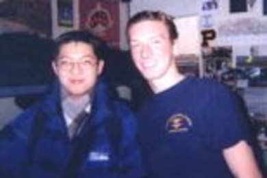 David Li (left) posed with one of his MIT roommates, Grant Kristofek, a junior in mechanical engineering.