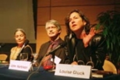 Anita Desai, novelist and professor of writing, Institute Professor John Harbison of music, and poet Louise Gl��ck, the Preston S. Parrish '41 Third Century Lecturer at Williams College, participate in the SHASS panel "How do artists tell their stories?"