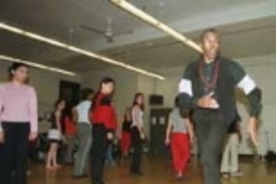 Muh Award recipient Gus Solomons demonstrates some dance moves.