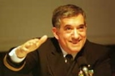 Rear Admiral Jay M. Cohen, chief of naval research, spoke as part of panel discussing "Maintaining Technological Supremacy-Future of Ship Design and Research Opportunities," part of the centennial celebration of MIT's naval construction and engineering major.