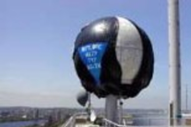 This takeoff on the Magic 8-Ball (the message inside the triangle says "Outlook Hazy try Again") appeared Monday on the microwave dome atop Building 54. It was just one of several hacks that appeared on campus over the last several days.