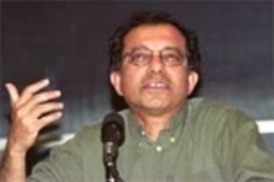 Visiting Professor Kaushik Basu speaks at the Oct. 4 teach-in on economic implications of the terrorist attacks.