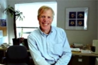 The atmospheric science department at Haystack Observatory just moved into a newly built wing, after having "temporary" quarters in trailers for the last 30 years. John C. Foster, associate director of the department, shows his office.