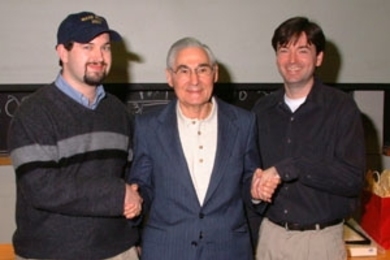 Jon Hunt (left) and Greg Dancer (far right) with Edward Neiterman, who attended a ceremony in which Hunt and Dancer received the first annual Steven Wade Neiterman awards in honor of his late son.