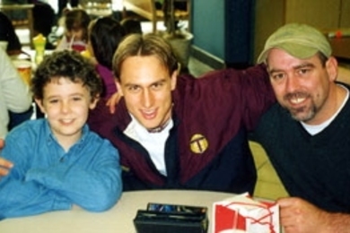 Jacob Von Stein (left) with MIT graduate student Stefan Bewley (center),        who donated bone marrow for the boy, and Jacob's father, Kenny Von        Stein.
