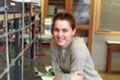 Erika Ebbel, a junior majoring in chemistry, shows her MIT workplace, the chemistry lab. The student plans to compete in the Miss Massachusetts contest.