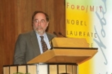 David Baltimore speaking at Kresge Auditorium  on Feb. 19.