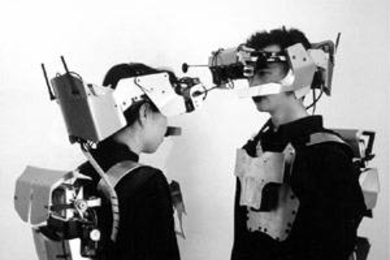 "Dis-Armor," a piece on exhibit at the Wolk Gallery, allows wearers        to communicate without actual face-to-face confrontation.