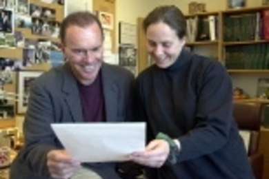 The research of Professor Richard Wurtman (left), director of the Clinical        Research Center, and Lisa Teather, a postdoctoral associate in brain and        cognitive sciences, may lead to powerful new painkilling drugs.