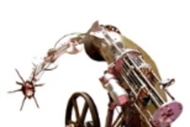 "Dirty Red" is a robotic sculptural amalgamation of motors, rusty metal and "artificial-unintelligence," built by electrical engineering and computer science graduate student Aaron Edsinger. The sculpture will be featured in an installation created in collaboration with sound artist Jeff Weber, a research engineer in the AI Lab.