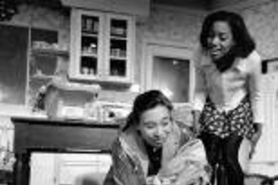 MIT theater alumnae Ivi Acuï¿½a and Tara Perry in a scene from Dramashop's 1996 production of "Escape from Happiness."