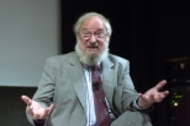 Professor Seymour Papert leads a symposium at the Media Lab on computers in education.