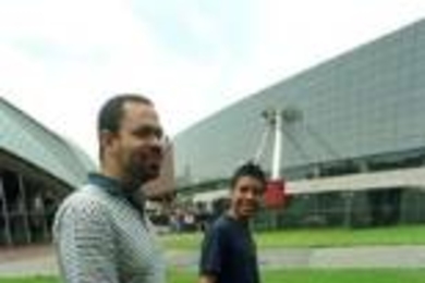 MITES alumnus Michael Dixon (left) is mentoring Omar Trochez (right), who came to this summer's MITE2S program from Jeremiah Burke High School in Boston.