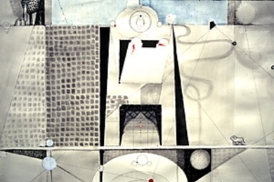 "City Portrait" (2001, mixed media on paper)
