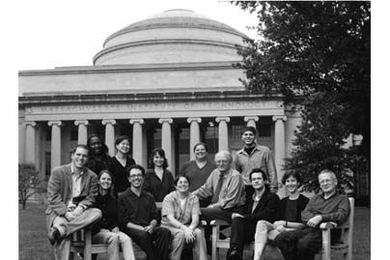 The 2002 Knight Science Journalism Fellows are (front row): Alessandro Greco, Trisha Gura, Adam Rogers, Annalee Newitz, director Boyce Rensberger, Clive Thompson, program coordinator Martha Henry, David Paterson, (back row): Pamela Asigi Andiba, Chen May Yee, Lauren Slater, Ruth Bellinghini and administrative assistant John Nikolai.