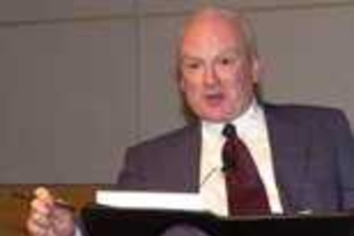 Richard Clarke, Special Advisor to the President for Cyberspace  Security, addresses the crowd at MIT.