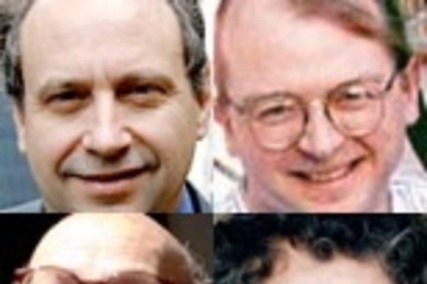 Clockwise from upper left: Rodney Brooks, Seth Lloyd, Steven Pinker  and Marvin Minsky