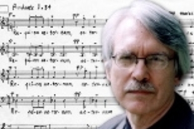 Institute Professor John Harbison and the first page of his handwritten score for "Requiem."