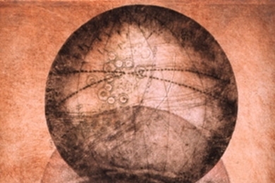 "Three Worlds" (2002), a 33-by-26-inch monoprint by Kathleen Cammarata.