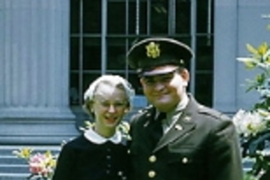 Paul and Priscilla Gray on Killian Court on June 10, 1954, the day he was commissioned as a second lieutenant.