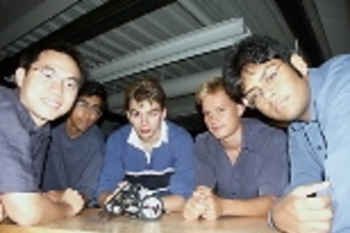 The members of the winning team are (left to right): junior Arthur Mak, sophomore Dheera Venkatraman, senior Maxwell Planck, sophomore Lauri Kauppila and sophomore Akhil Shashidhar.