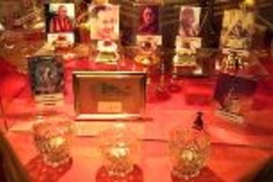 Relics from Buddhist masters throughout the centuries. At center is a hair from His Holiness the Dalai Lama (b. 1935), which is considered a holy object rather than a relic.