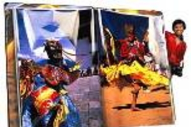 Choki Lhamo (age 14) from Trongsa with "Bhutan," the world's largest published book.