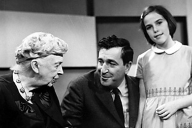 Eleanor Roosevelt with Wiesner and his daughter, Lisa, during the taping of "The Scientists and World Politics" on WGBH-TV in December 1960.