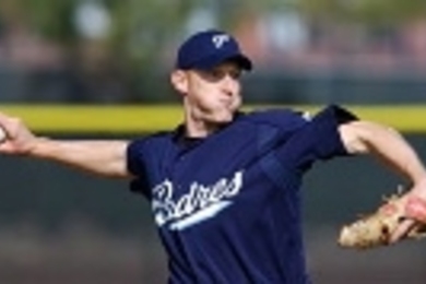 Jason Szuminski of the San Diego Padres throws in an intrasquad game in this March 3, 2004 photo at the team's spring training facility in Peoria, Ariz.