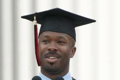 R. Erich Caulfield, president of the MIT Graduate Student Council, speaks before MIT's 138th Commencement exercises on June 4, 2004.