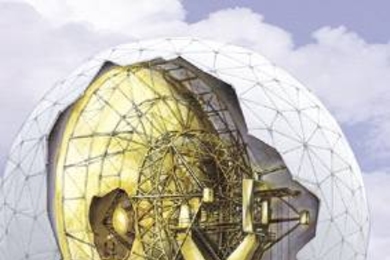 This cutaway image is of the 37-meter radio telescope and radar that have been in operation for 40 years at MIT's Haystack Observatory in Wesford, Mass.