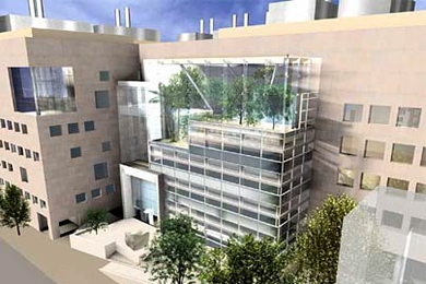 Brain and cognitive sciences building rendering, Vassar Street plaza facade.