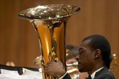 Thomas Walker plays the tuba for the MIT Wind Ensemble.