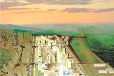 A computer-generated night view of Digital Media Street in Seoul's Digital Media City.