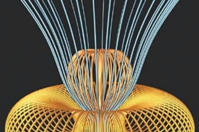 Field of a permanent magnet suspended above a ring of current; part of the MIT Museum's exhibition on TEAL.