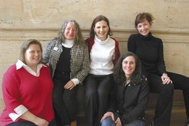 The Artists Behind the Desk organizing committee (left to right), Debi Kedian of Campus Activities, Judy Leonard of IS&amp;T, Anne Hudson of chemistry, Mary Gallagher of LFEE, and Mindy Baughman of DMSE, received MIT Excellence Awards March 2.