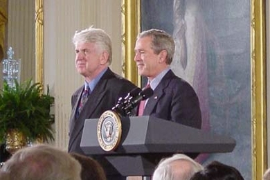 President George W. Bush presents alumnus Robert Metcalfe with the National Medal of Technology on March 14.