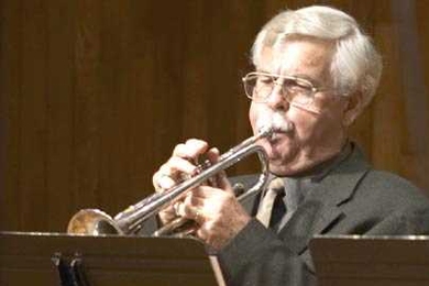 Herb Pomeroy performs at MIT last April. The jazz leader will be honored with a birthday concert on Saturday, April 23, in Kresge Auditorium.