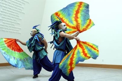 Entertainers from Acorn Event Productions perform for those who visited the Stata Center lobby on April 28 in one of many events held on campus in celebration of MIT's Earth Day.