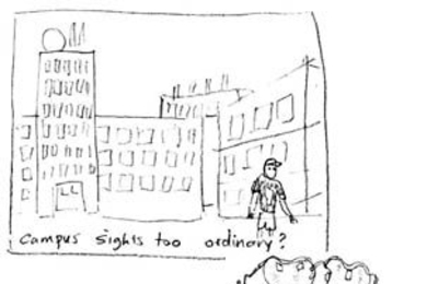 Graduate students Brian Chan and David Hu designed 'Stata Glasses,' designed to make buildings look like they were designed by architect Frank Gehry, as an entry in MIT 'unuseless contest.'